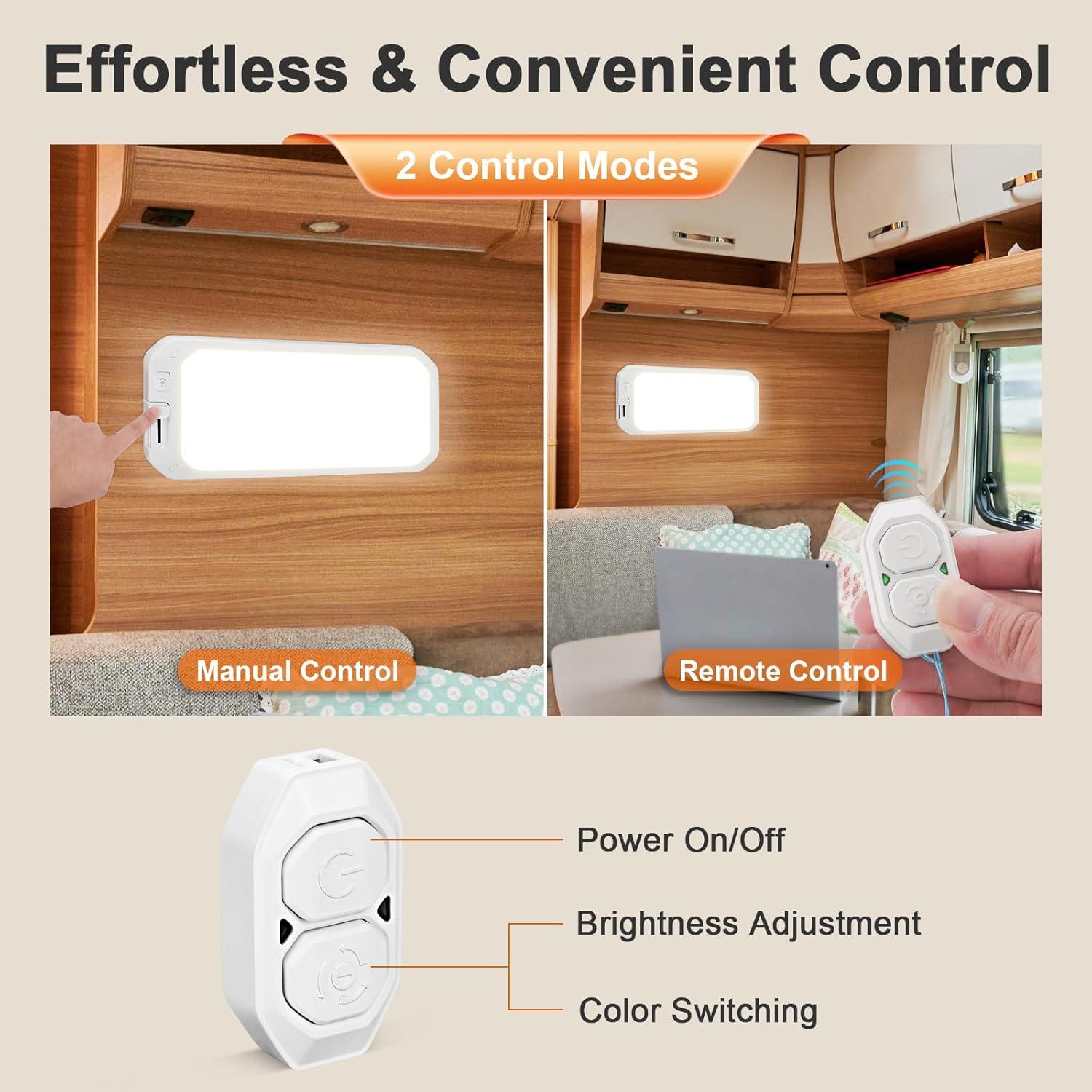 image8 Pack RV Lights Interior 1200LM3 Color 12V RV LED Lights Interior with Remote Control 30006500K Dimmable RV Interior Lighting RV Ceiling Light for RVCamperTrailerBoat8Pack