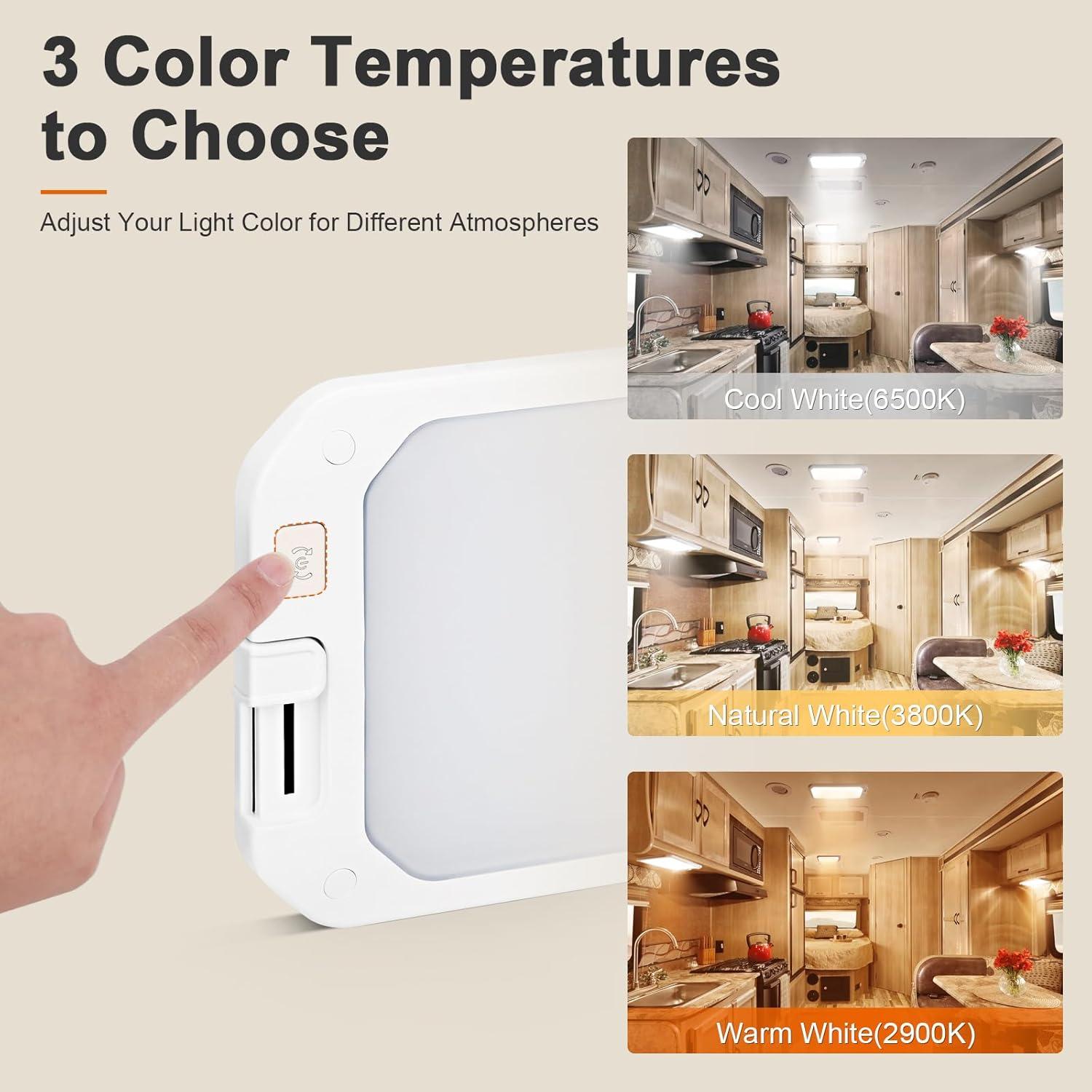 image8 Pack RV Lights Interior 1200LM3 Color 12V RV LED Lights Interior with Remote Control 30006500K Dimmable RV Interior Lighting RV Ceiling Light for RVCamperTrailerBoat8Pack