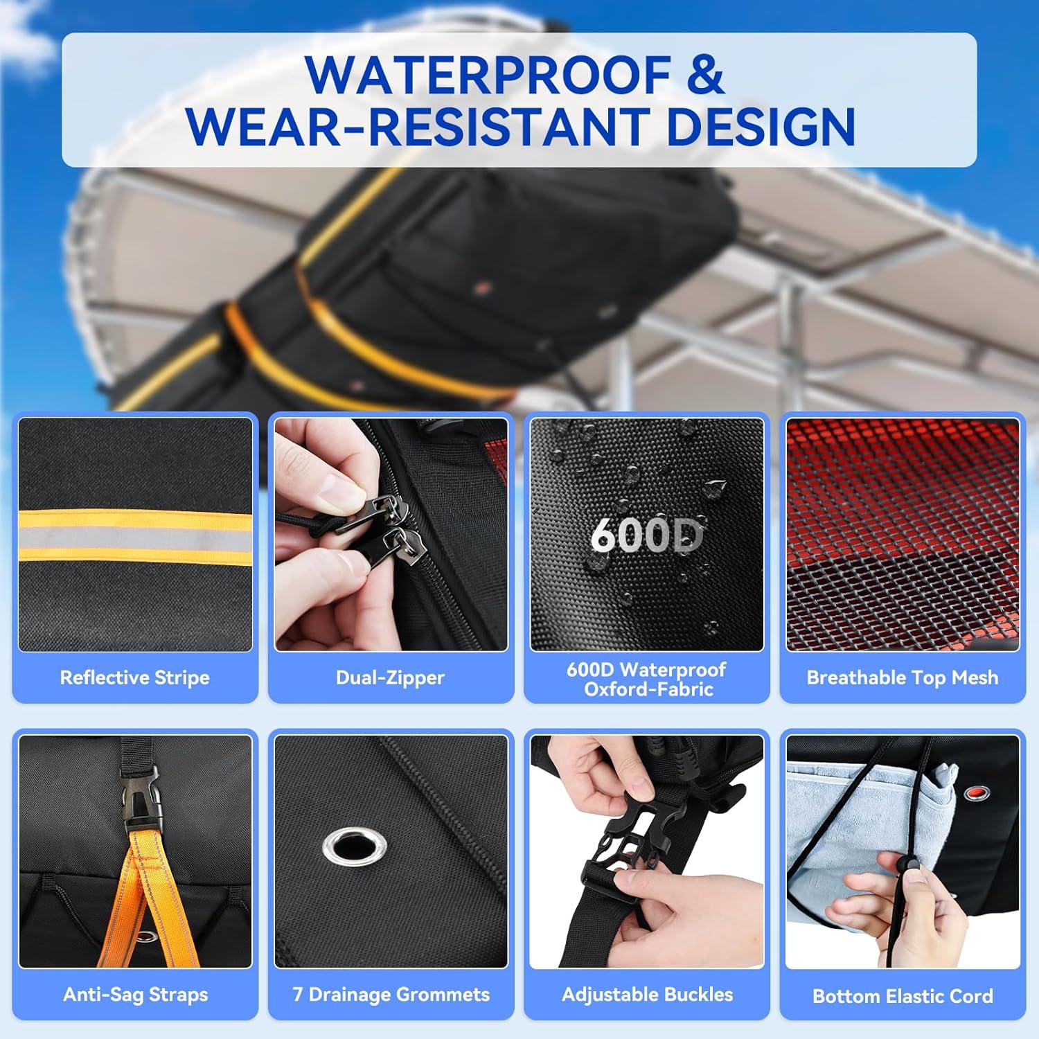 imageWaterproof TTop Storage Bag 600D OxfordFabric Boat Storage Bags  Holds Up to 6 Type II Life Jackets  MultiOrganizer Fits Most TTop Boats