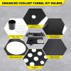 imageCoolant Funnel Kit Holder Storage Rack Includes 2 Plastic Removable Drip Cups Wall Mount Fluid Drain Funnel Kit Organizer Bracket for Enclosed Race Trailers Automotive Garage Shop Black