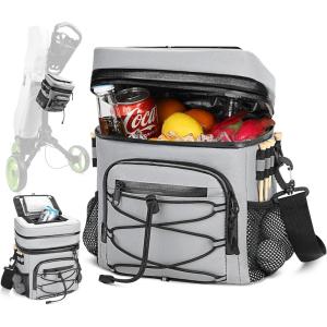 image14Can Golf Cart Expandable Cooler Bag Soft Insulated Cooler Bag with HookandLoop Lid ampamp Golf Tees Holder for Camping ampamp Outdoor Activities Fits on Golf Cart Push CartGray