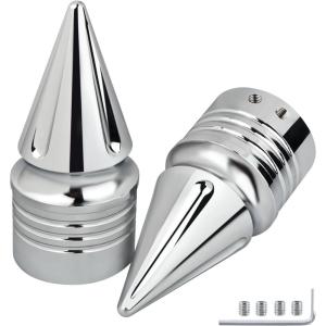 image36 in Motorcycle Front Axle Nut Covers Left ampamp Right Spike Front Axle Caps Compatible with Harley Davidson Street Road Electra Tri Glide Road King Fat Boy Dyna SilverSilver