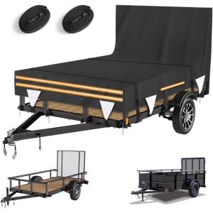 image5 x 8 Windproof Utility Trailer Cover 600D Waterproof Heavy Duty Cover with Rear LandscapeTailgate Ramp with Windproof Ropes Fits 5 x 8 FT Trailers