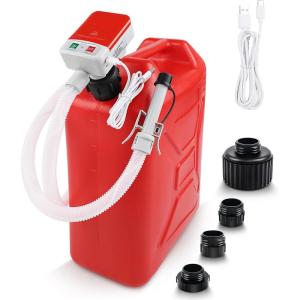 imageFuel Transfer Pump 32 GPM USB TypeC ampamp AA Battery Powered 51quot Hose Portable Liquid Pump with AutoStop Sensor and 4 Tank Adapters Fast ampamp Safe for Gasoline ampamp Diesel Oil BlueRed