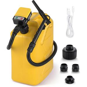 imageFuel Transfer Pump with Hand Trigger Nozzle 32 GPM USB TypeC ampamp AA Battery Powered 51quot Hose Portable Liquid Pump with 4 Tank Adapters Fast ampamp Safe for Gasoline ampamp Diesel Oil Yellow