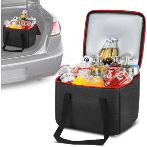 imagePortable Soft Cooler Bag Collapsible Insulated LeakProof Car Cooler Bag Insulated Ice Chest with Waterproof Zipper LeakProof Organizer for Cars Fits Most Vehicles OrangeRed