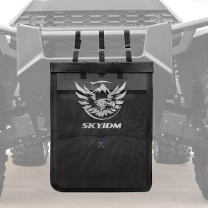 imageStylish UTV Mesh Trash Bag Adjustable Vinyl Trash Sack for UTV ATV Golf Cart Boat Portable Garbage Bag Compatible with Polaris CFMOTO CanAm Yamaha Black White Print