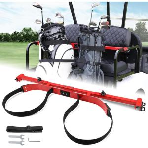 imageUniversal Golf Cart Bag Holder Bracket Adjustable NoDrilling Golf Cart Bag Holder Attachment Compatible with EZGO Club Car Yamaha G29  Fits Most 22 Seat Golf CartsRed