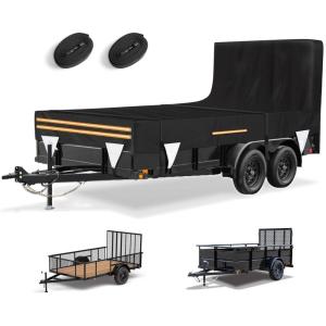 image7 x 12 Windproof Utility Trailer Cover 600D Waterproof Heavy Duty Cover with Rear LandscapeTailgate Ramp with Windproof Ropes Fits 7 x 12 FT Trailers