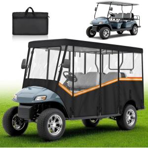 imageGolf Cart Enclosure for 6 Passenger 600D Waterproof Golf Cart Rain Cover with Clear PVC Windshields Compatible with Club Car ampamp EZGO Fits Extended Roof RollUp Doors ampamp Windproof Straps