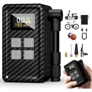 imageMini Bike Pump 150PSI with Gauge Fast Inflation Electric Air Pump Portable Tire Inflator for Presta ampamp Schrader Valve  Electric Bike Mountain Bike Road Bike Motorcycle Sports BallCarbon Fiber Texture