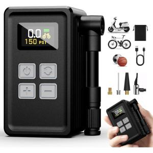 imageMini Bike Pump 150PSI with Gauge Fast Inflation Electric Air Pump Portable Tire Inflator for Presta ampamp Schrader Valve  Electric Bike Mountain Bike Road Bike Motorcycle Sports BallBlack