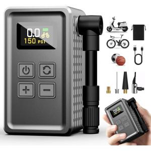 imageMini Bike Pump 150PSI with Gauge Fast Inflation Electric Air Pump Portable Tire Inflator for Presta ampamp Schrader Valve  Electric Bike Mountain Bike Road Bike Motorcycle Sports BallSilver